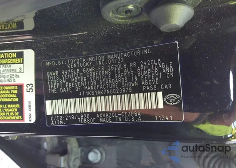 2022 Toyota Camry Xse from USA, damaged, VIN 4T1K61AK7NU023879